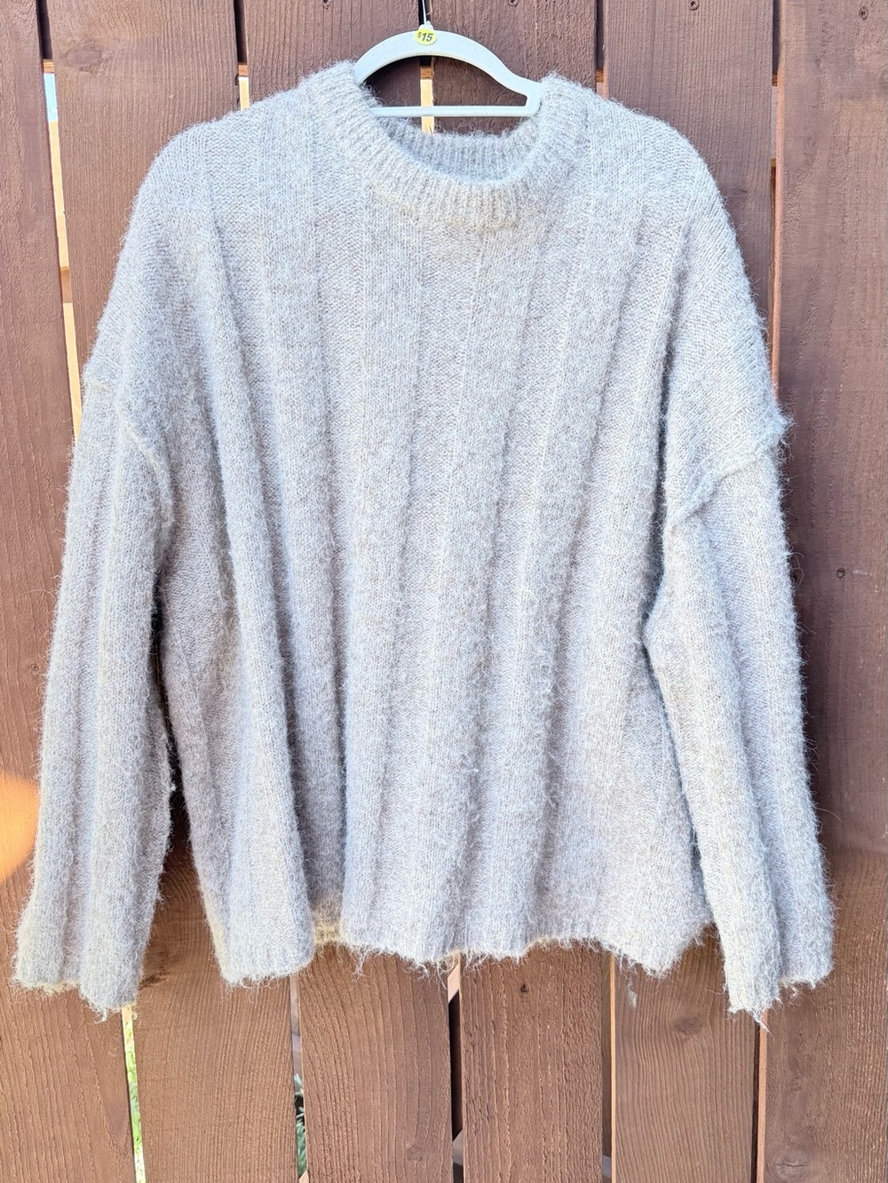Topshop Light Gray Fuzzy Crewneck Sweater